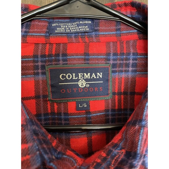 Coleman Outdoors Men’s Large Red Plaid Cotton Button Up Flannel Shirt Outdoors - Picture 3 of 5